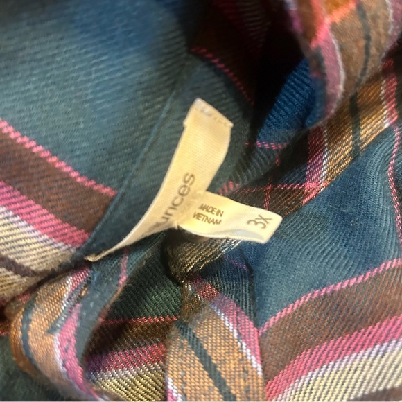 Maurices Women’s Flannel Shirt 3X Green Pink Orange Plaid Fall Button Down Soft - Picture 5 of 8